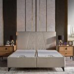 Pat tapitat Nova crem cu depozitare  si somiera inclusa