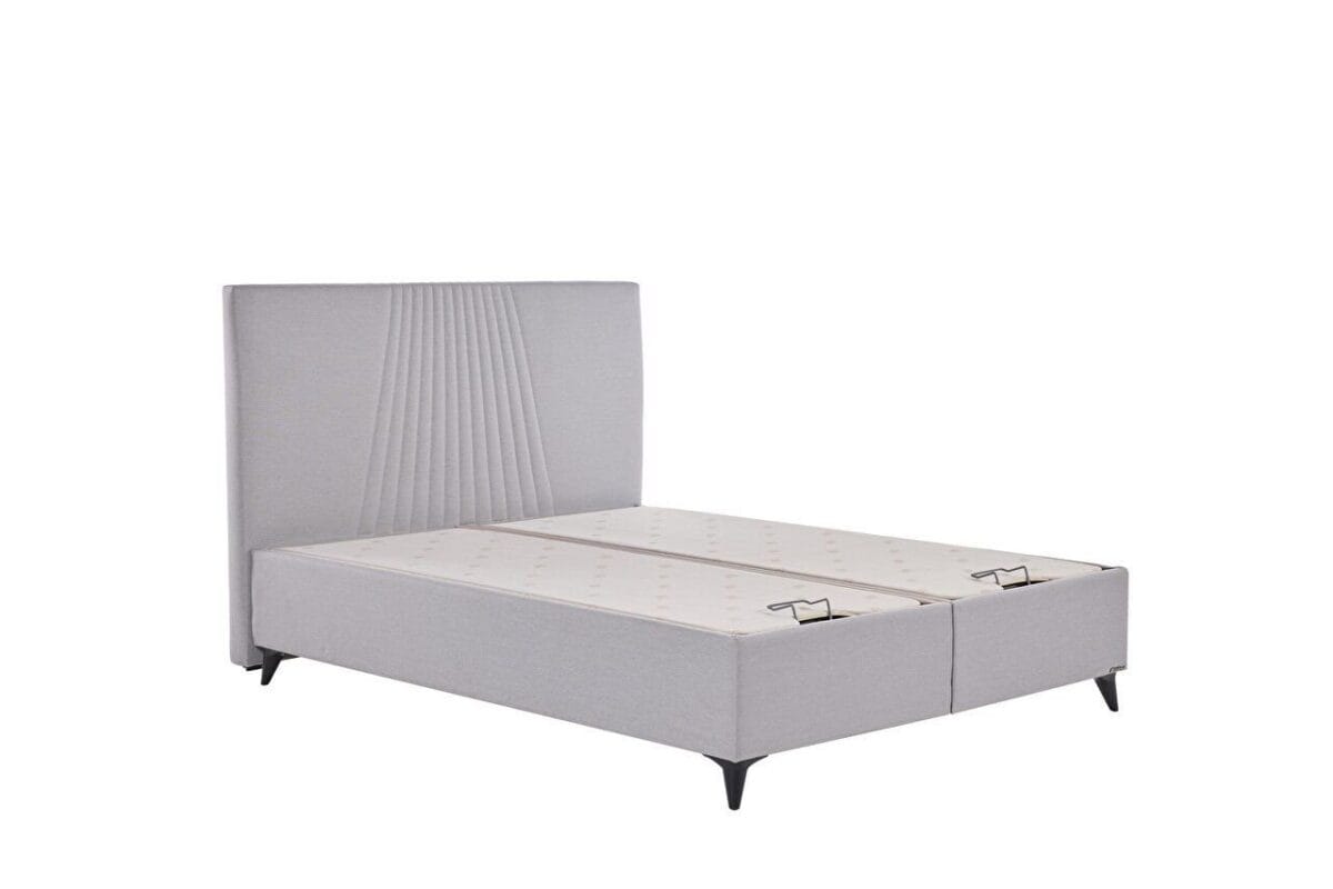 Pat tapitat cu depozitare si somiera Nova light grey - imagine 6