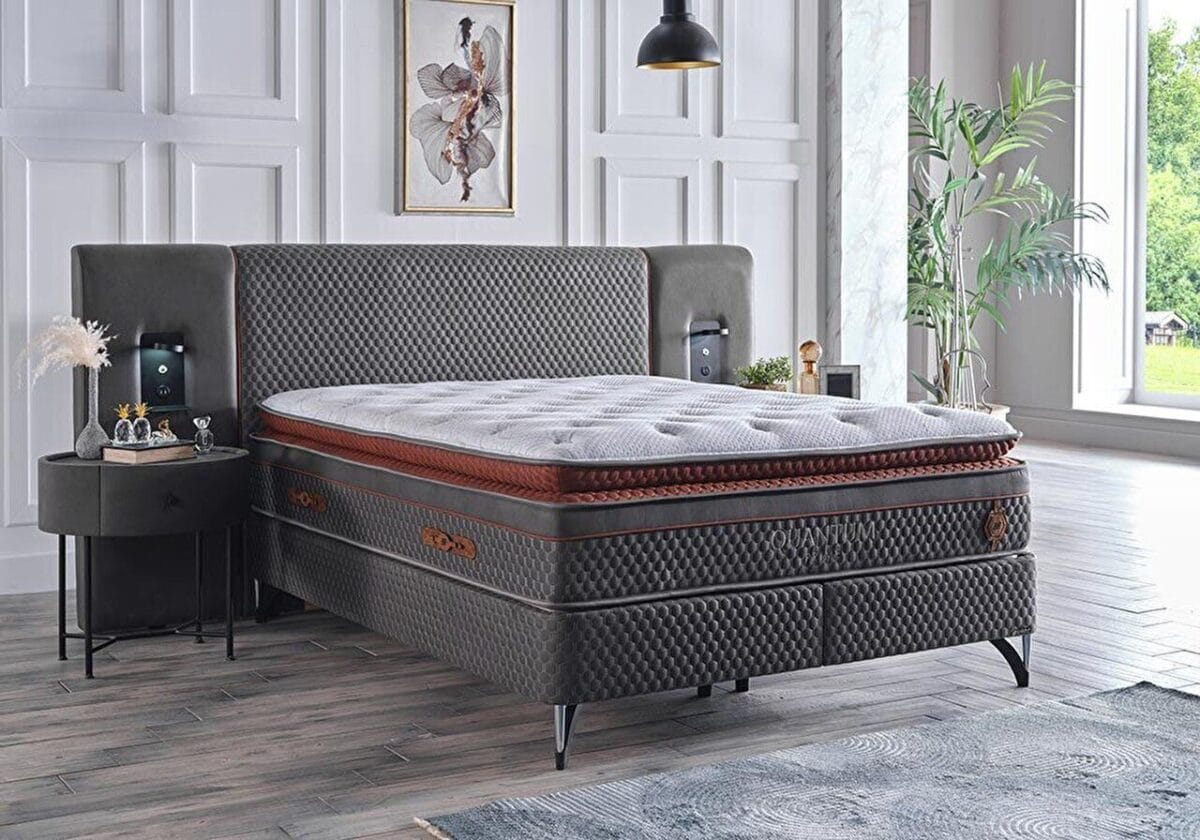 Pat tapitat cu panouri laterale ,noptiere , lada si somiera Quantum Prime - imagine 5