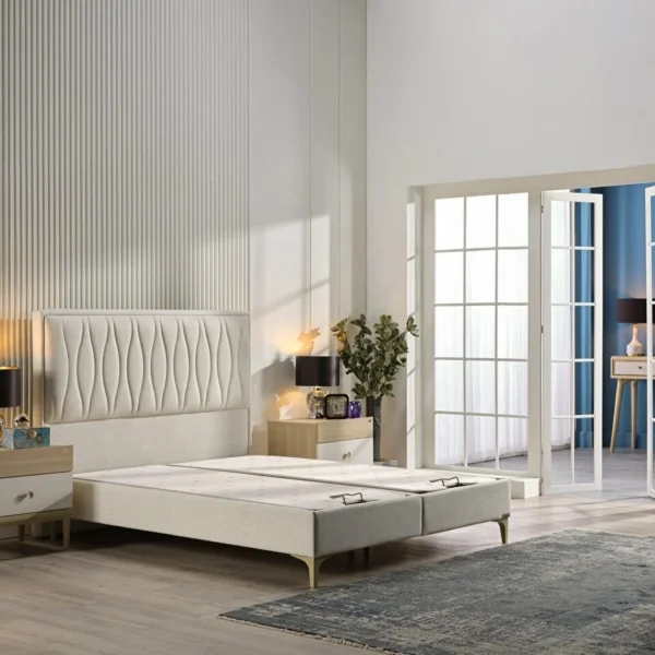 Pat tapitat Grand cu depozitare si somiera inclusa