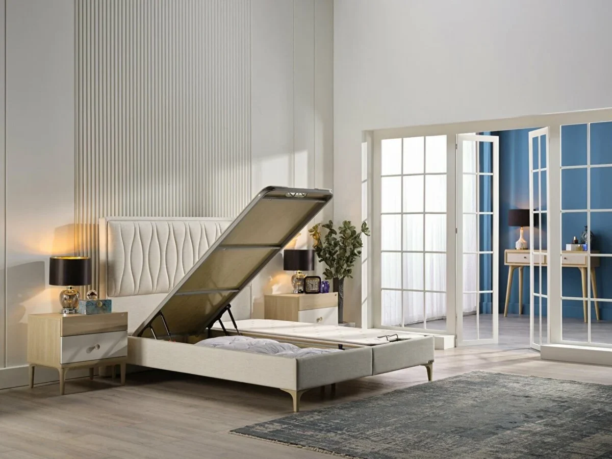 Pat tapitat Grand cu depozitare si somiera inclusa - imagine 3