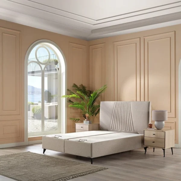 Pat tapitat Nova vizon cu depozitare si somiera inclusa