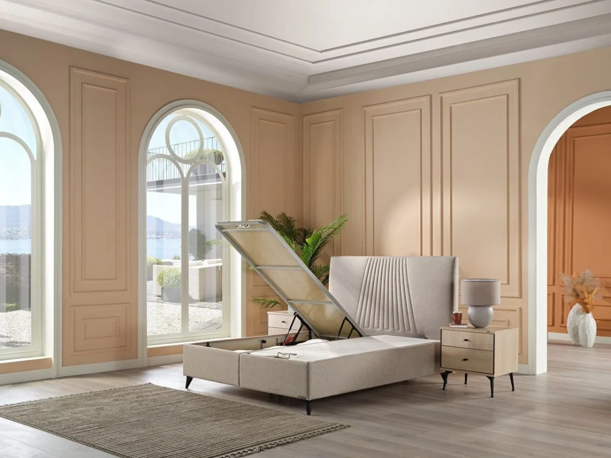 Pat tapitat Nova vizon cu depozitare si somiera inclusa - imagine 2