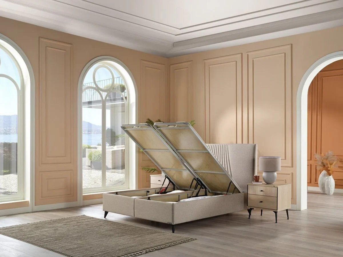 Pat tapitat Nova vizon cu depozitare si somiera inclusa - imagine 3