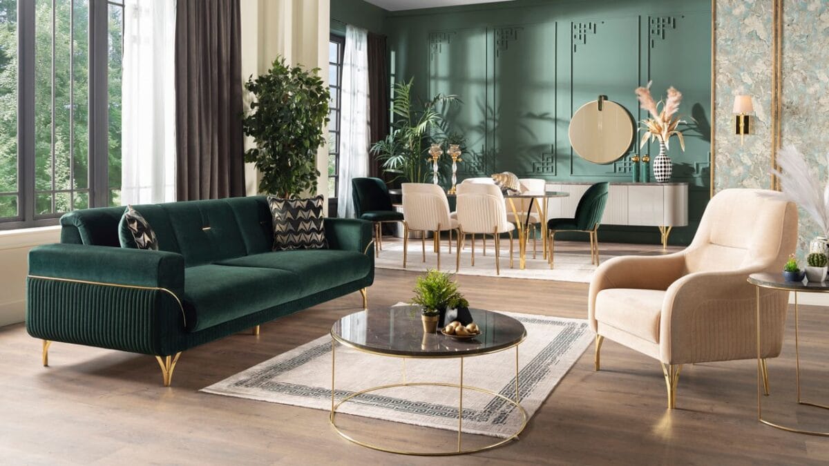 Canapea Serra 3 locuri gold - imagine 2