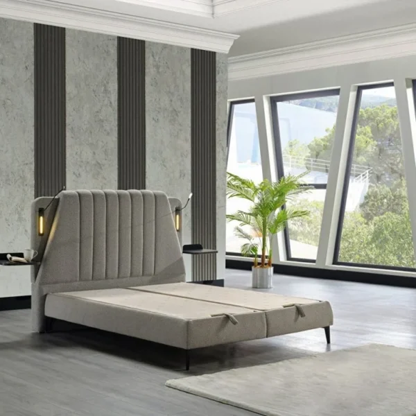 Pat Synergy tapitat cu lada de depozitare si somiera inclusa