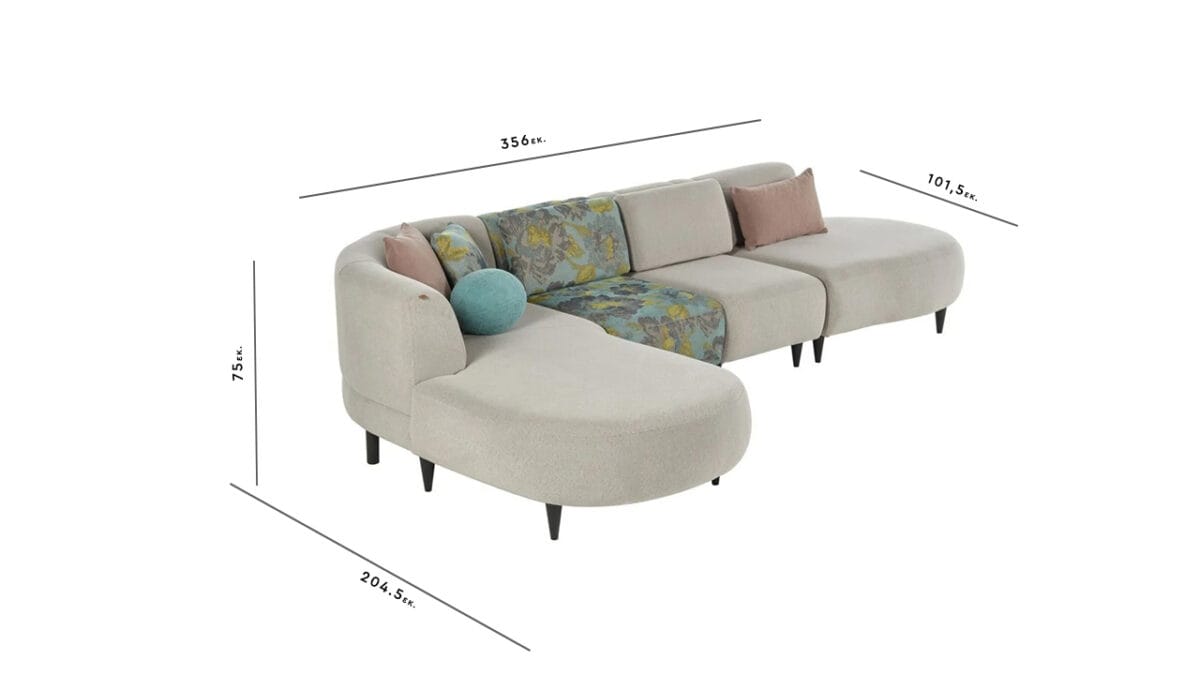 Coltar Teddy modular gri fara tetiere cu sezlong stanga/dreapta - imagine 9