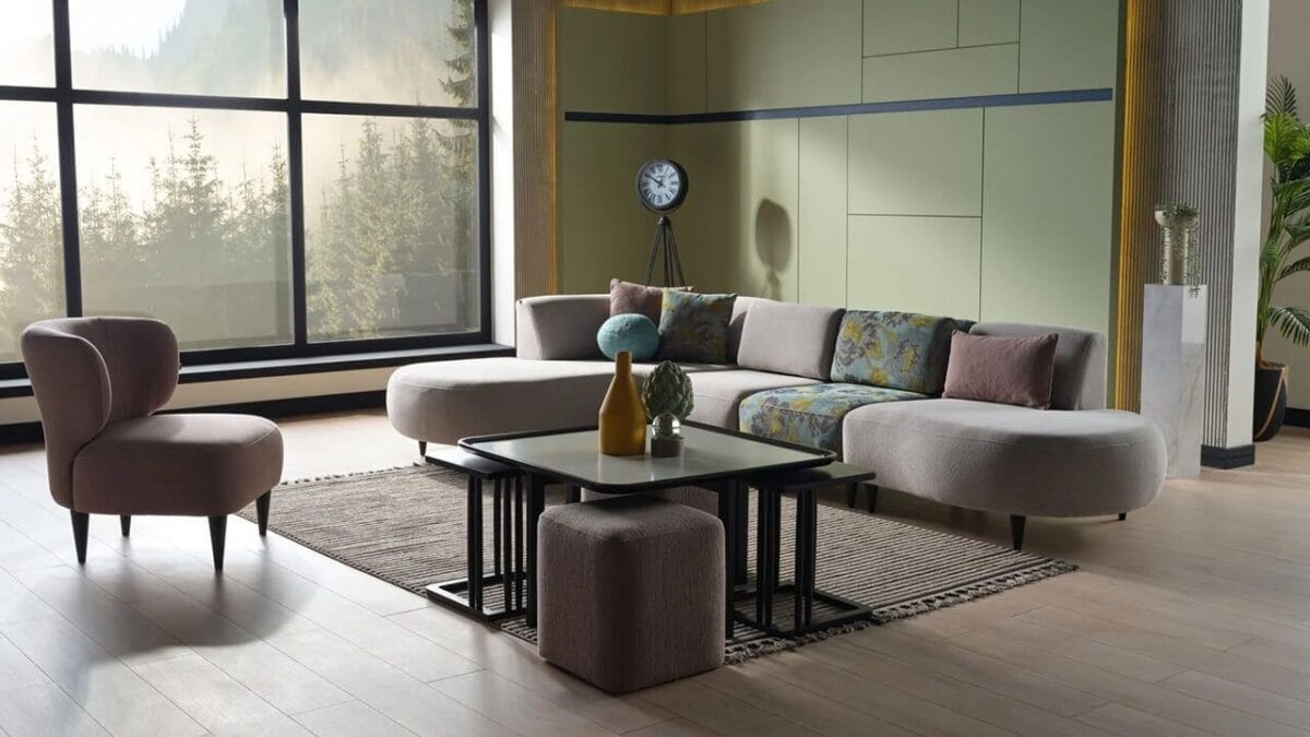 Coltar Teddy modular gri fara tetiere cu sezlong stanga/dreapta - imagine 10