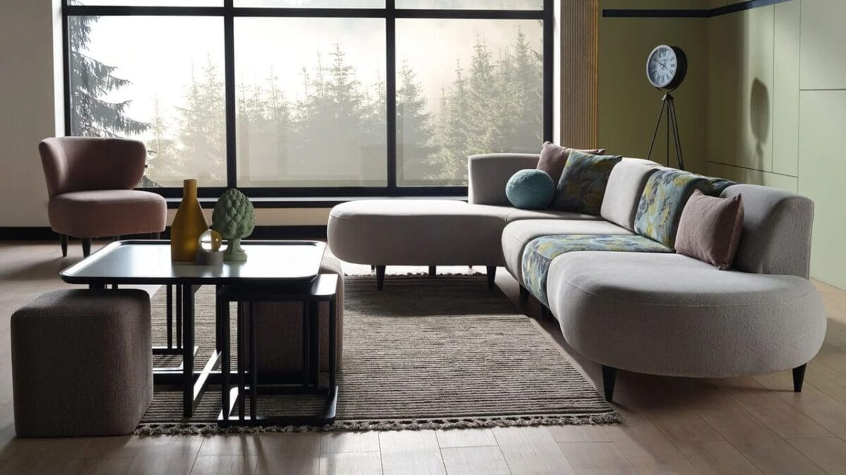 Coltar Teddy modular gri fara tetiere cu sezlong stanga/dreapta - imagine 11