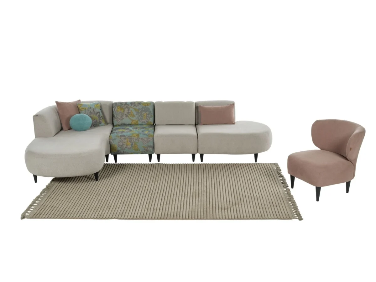 Coltar Teddy modular gri fara tetiere cu sezlong stanga/dreapta - imagine 7