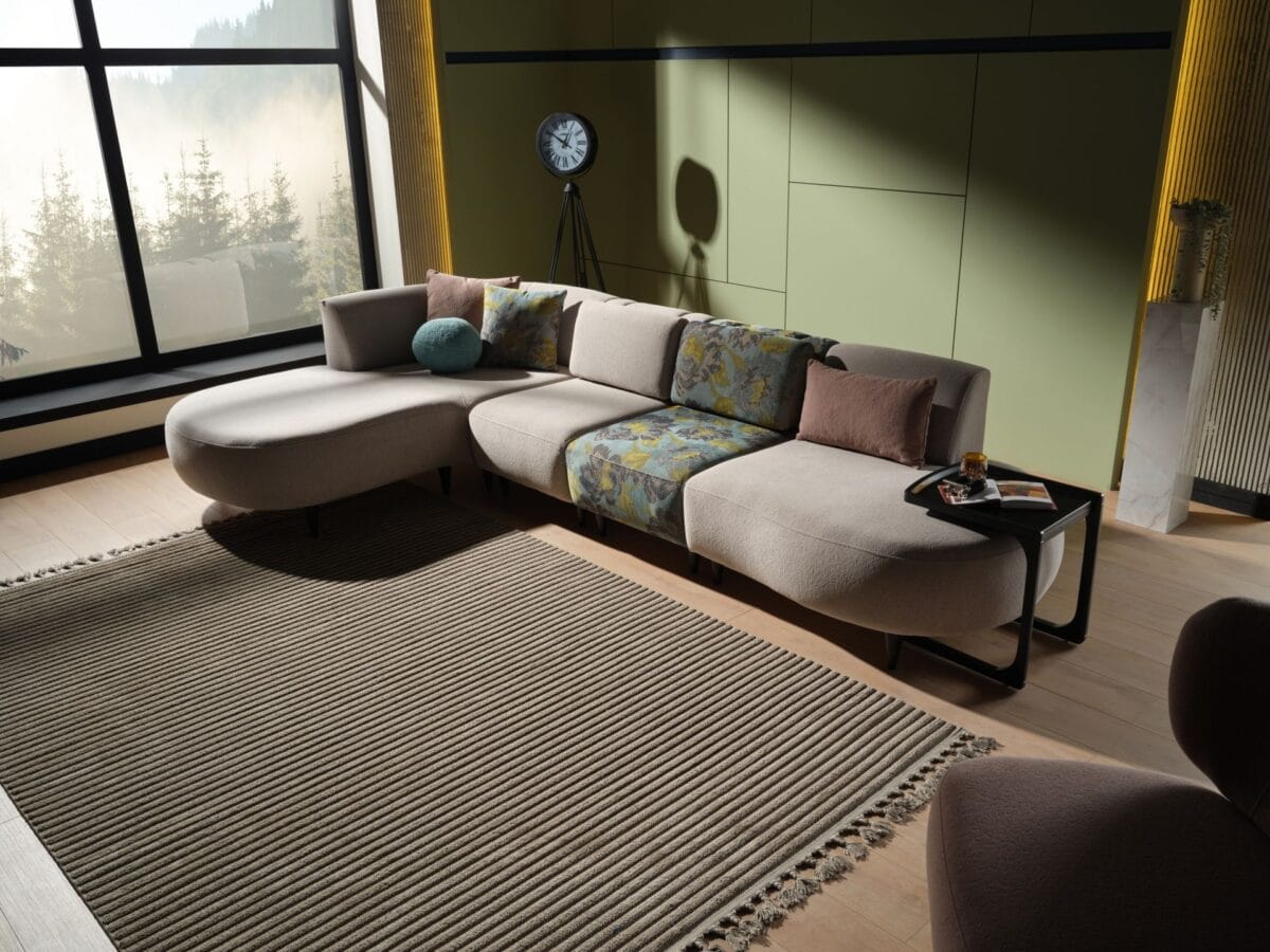 Coltar Teddy modular gri fara tetiere cu sezlong stanga/dreapta - imagine 3