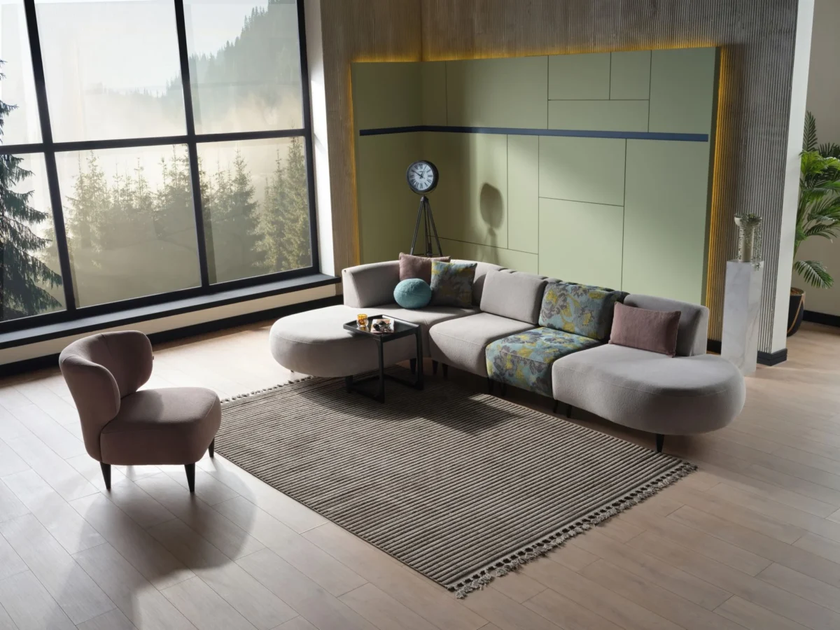 Coltar Teddy modular gri fara tetiere cu sezlong stanga/dreapta - imagine 5