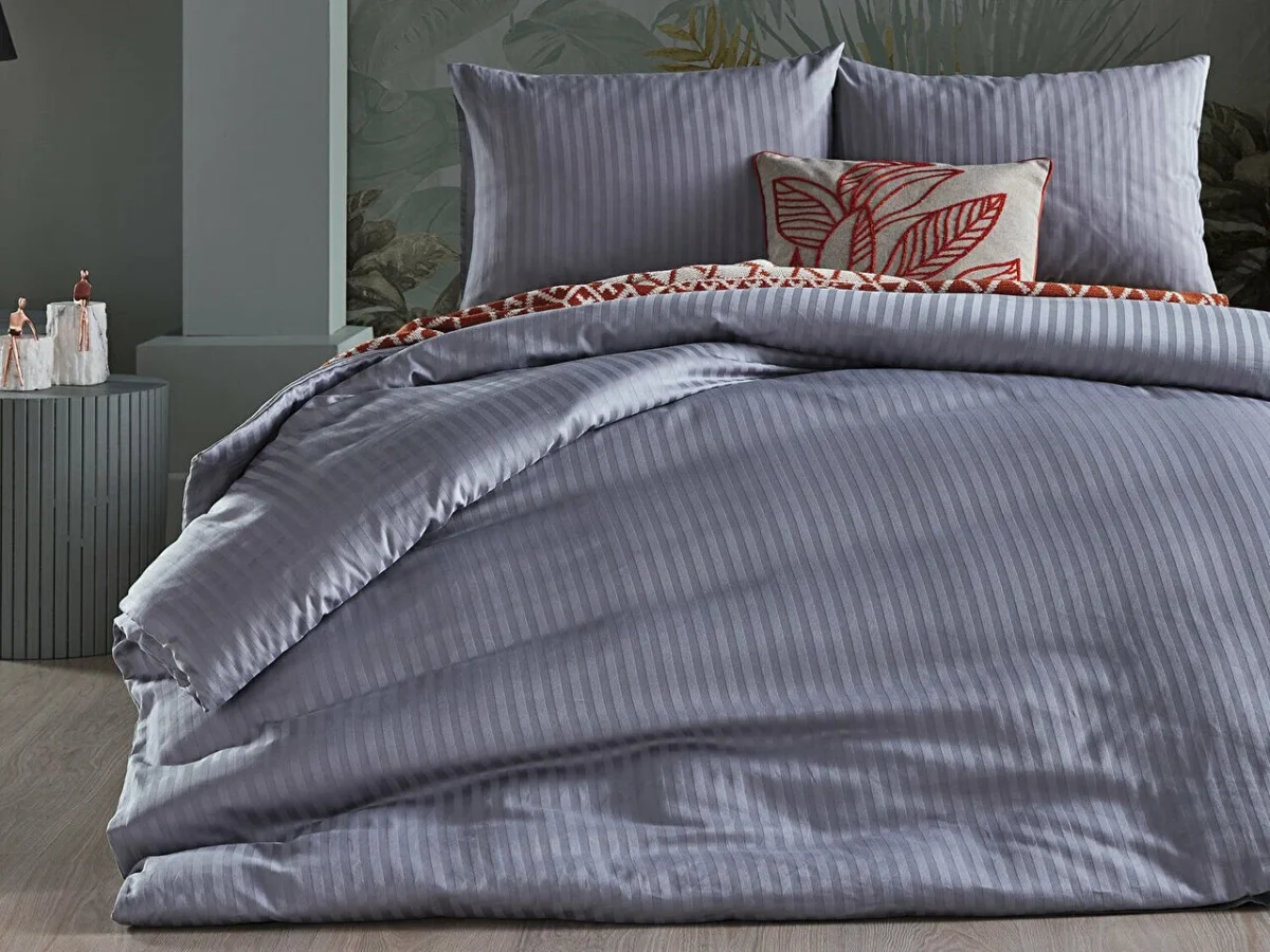 Lenjerie pat kingsize Artline bumbac satinat gri - imagine 9